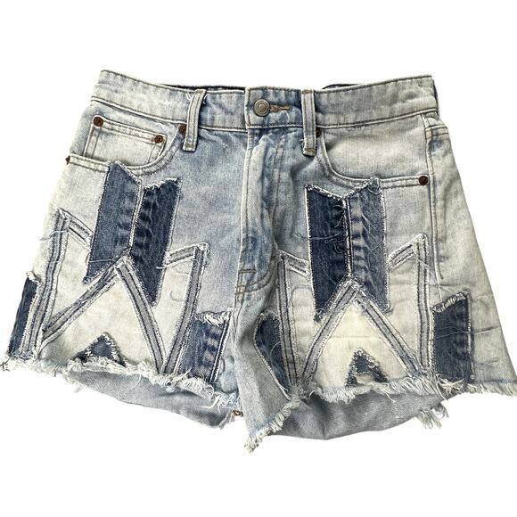 Lucky Brand Lucky Pins Denim Shorts Geometric Pattern Cut Off 2 26 Raw Hem - Picture 1 of 11